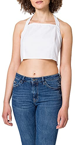 NA-KD Top Ajustado con Cuello Halter Camisa, Blanco, 46 para Mujer