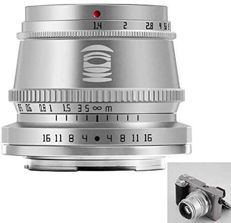 TTArtisan 35mm F1.4 Objektiv APS-C MF Kameraobjektiv kompatibel mit E-Mount Kameras A5000 A5100 A6100 A6300 A6400 A6500 A6600 NEX A7 A7I A7R A7RIV A7S A7SI A7SII A9 und mehr（Silber）