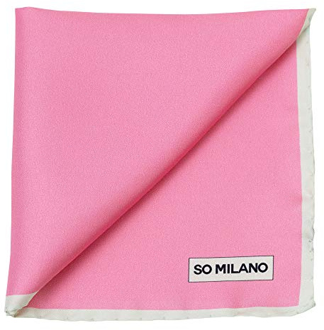 Merchandising SO MILANO Einstecktuch aus Seide – Einfarbig mit Rand – 100% Seide | Handrolliert | Made in Italy (Rosa)