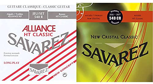 Savarez 540R Jeu de 6 cordes pour guitare classique en carbone Tension normale Multi & New Cristal Classic 540CR Jeu de Cordes pour Guitare classique
