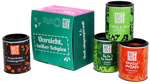 NICE SPICE Veggie startset med 4 kryddor, kryddlåda för förfining av grönsaker och sallad, kryddigt set för vegetariska och veganska rätter, presentidé för kvinnor och män