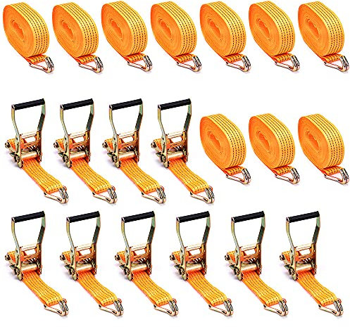 maXpeedingrods 10 Pcs 5000 kg x 6 m x 50 mm Cinghie di Tensione con Cricchetto e Gancio Cinghie di Ancoraggio, Cinghia di Fissaggio per il Fissaggio Professionale del Carico [EU STOCK]
