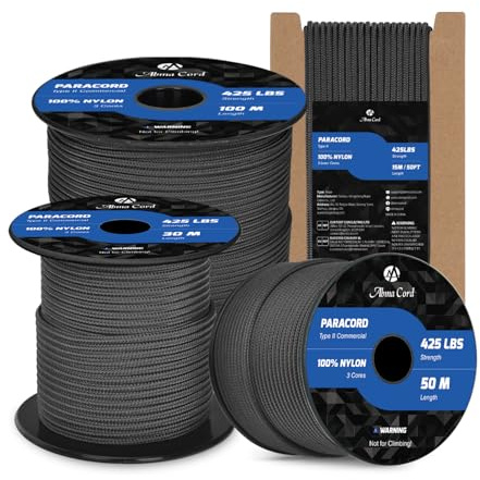 Abma Cord Paracord 3mm 100M Seil Paracord 425 Typ II Schnur mit 3 Kern | Max 192kg (425lbs), 100% Nylon, Basteln, Outdoor, Camping, Survival