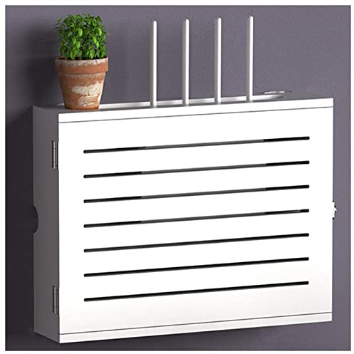 Wandhalterung WiFi Router Aufbewahrungsbox Holz WiFi Netzwerk Set-Top Box Modem Kabel Router Abdeckung Organized Power for Home Bedroom Living Room (Color : White-A, S : 36.4x27.4x11.5cm)