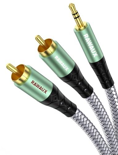 RAWAUX Cinch Kabel 1M, Klinke auf Cinch Kabel Chinch Subwoofer Kabel | 3.5mm Klinke auf 2 x Chinch Stecker Stereo Audio Cable Adapter für TV, Smartphone, MP3-Player, Heimkino, Verstärker, Soundbar