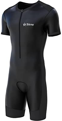 Sikma Herren Radsport-Skinsuit, gepolstert, einteilig, Trisuit, Bike-Top, kurz, Schwarz , XXL