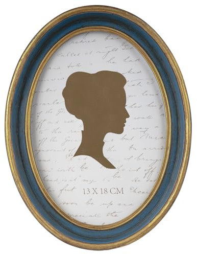 AELS 12,7 x 17,8 cm Vintage-Bilderrahmen, eleganter antiker Bilderrahmen mit Glasfront, Foto-Display, Tisch-Wandbehang, Geschenkideen, oval, Blau mit Goldrand