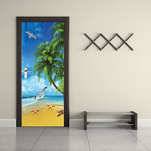 Tür tapeten 3d selbstklebend Strand Meerblick Türtapete Wandbild Selbstklebend PVC Wasserdicht Abnehmbar Türfolie TürPoster Fototapete Wohnzimmer Schlafzimmer küche bad büro B90 x H200cm