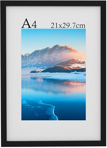 A4 Frame, 21x30 cm Wooden A4 Photo Frames, A4 Picture Frames with Mount, Black Picture Frames for Print, Certificate Frame for Wall Mount, For Table Decoration
