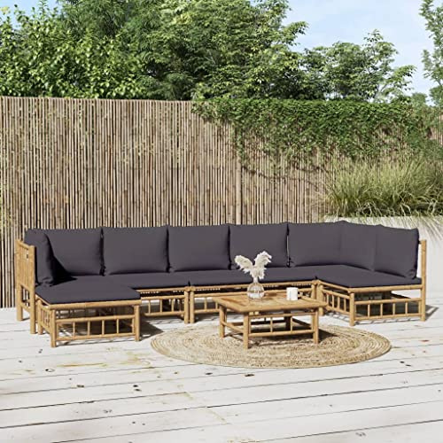 ZQQLVOO Gartenlounge Balkonmöbel Kleiner Balkon Gartensofa 8-TLG. Garten-Lounge-Set mit Dunkelgrauen Kissen Bambus