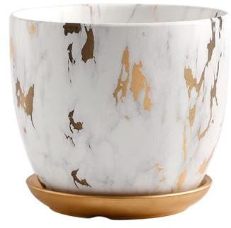 ESTINTENG Art Dali - Vaso da fiori a forma di mela in stile nordico, leggero, per interni, soggiorno, verde, motivo marmo dorato, 18 x 18 x 15 cm, con disco