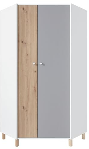 Jugendzimmer Kleiderschrank Eckkleiderschrank in weiß mit Eiche und grau