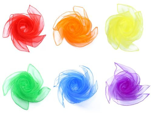 Whakano 6 Stück Square Jongliertücher Seidentücher Chiffontücher,Performance Tanztücher,Gymnastiktücher Jonglier Tücher Schals für Tanzen,Jonglieren,Sensorisches,Tanztücher,70cm,Gemischte Farbe D