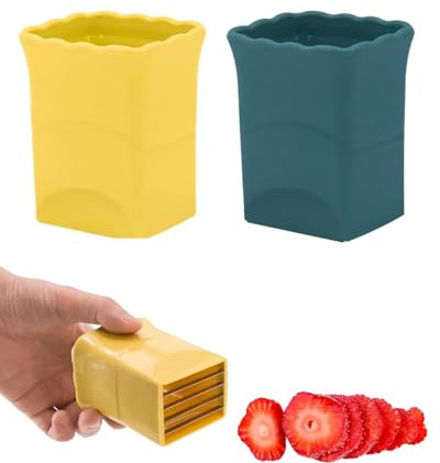 SUBORAWOS 2pcs Cup Slicer, Egg Slicer Stainless Steel Strawberry Banana Cutter 2024 New Mini Fruit Tool Kitchen (Blue & Yellow)