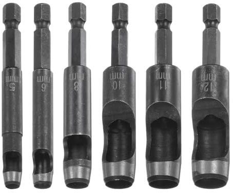 sourcing map 6pcs Leather Hollow Punch Hex Shank for Drills, 5/6/8/10/11/12mm Dia Hole Punch for Thick Fabrics Leathercraft Working Pvc Card Plastic Punching