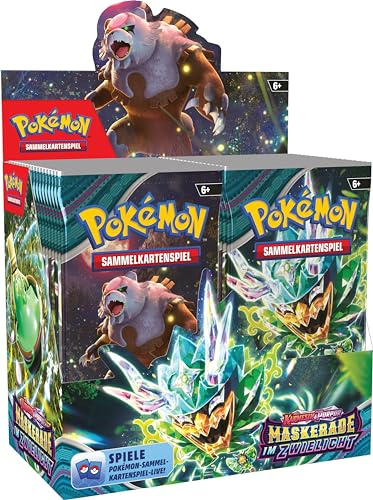 Pokémon-Sammelkartenspiel: Boosterpack-Display-Box Karmesin & Purpur – Maskerade im Zwielicht (36 Boosterpacks)