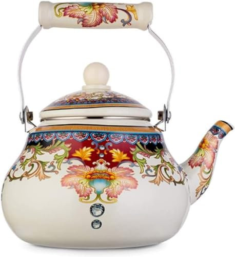 Bouilloire sifflante rétro classique en émail sur acier Motif floral Théière d'intérieur Théière en porcelaine émaillée Théière colorée pour eau chaude Bouilloire sifflante pour cuisinière