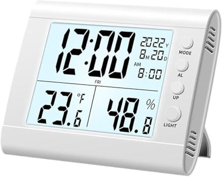 Sharplace Digitale Badezimmeruhr mit Hygrometer und Thermometer, Dusche-Timer-Wecker mit Alarm und großer LCD-Anzeige, Digital Alarm Clock Household Thermometer für Home Kitchen Badezimmer, Weiss