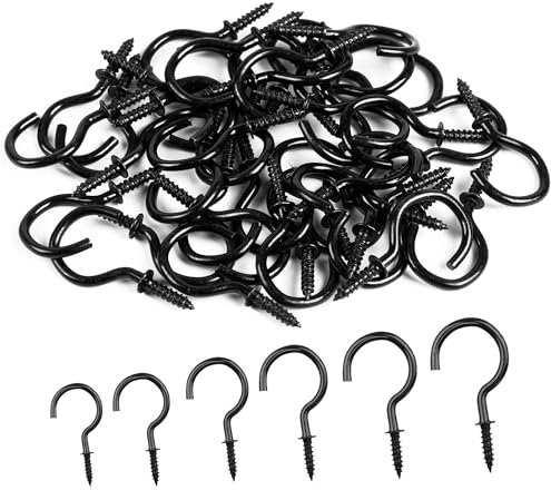 SinChic Screw Hooks,75 PCS Metal Cup Hook Screw in Hanger Ceiling Hook Cabinet Cup Hanger Black Mug Cup Hooks for Hanging Tea Cup Key Indoor and Outdoor Use