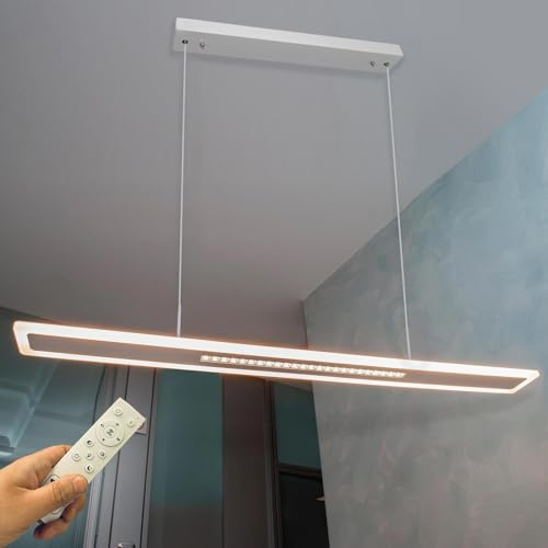 Planetitaly Lampadario moderno ufficio lampada pendente LED 70W CCT doppio LED con telecomando luce dimmerabile sospensione cucina studio 230V (Bianco)