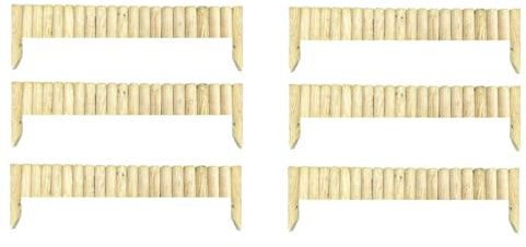 Abaseen Pack of 6 Large Wood Wooden Picket Border Outdoor Decorative Garden Fence Fencing Panels for Grass Lawn Plants Flowers Bed Patio Edging Borders Path Fixing Spike Home