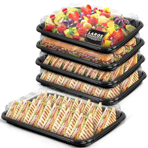 Coselena 25 Pack Sandwich Platter Trays with Lids - Washable Serving Platters for Everyday Use & Catering with Sticker Labels - Ideal Food Storage Containers for Sushi, Party Food, and Sandwiches