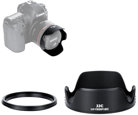 JJC Lens Hood with Adapter Ring for Yongnu. YN 50mm f/1.8 II Lens, Reversible Lens Sun Shade Fits 58mm Lens Cap and Filters, Black