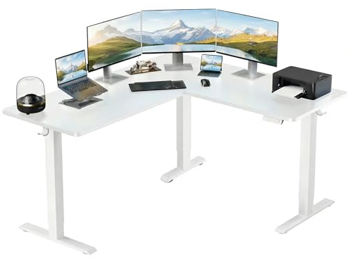 ErGear L Shaped Standing Desk, 63x55 Electric Adjustable Height Sit Stand up Desk, Ergonomic Large Computer Table, Left & Right Interchangeable Installation, Suitable for Home Office, White