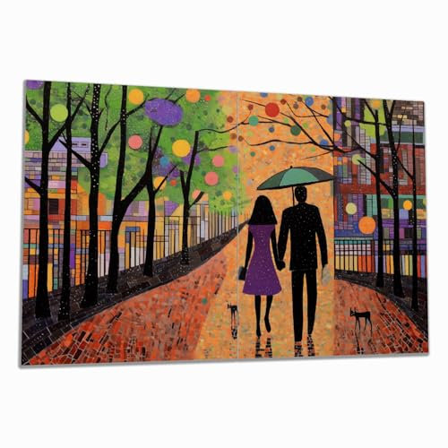 Wallario Herdabdeckplatte/Spritzschutz aus Glas, 2-teilig, 80x52cm mit 8 mm hohen Füßen, für Ceran- und Induktionsherde, Spaziergang unter Farbklecksen