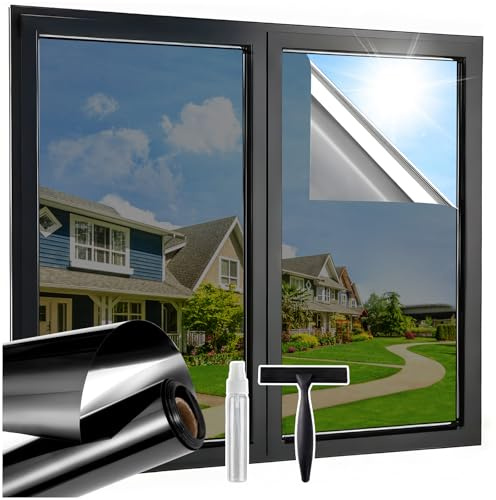 Lifetree Spiegelfolie Fensterfolie Blickdicht Schwarz-Silber 44.5x1000cmSet