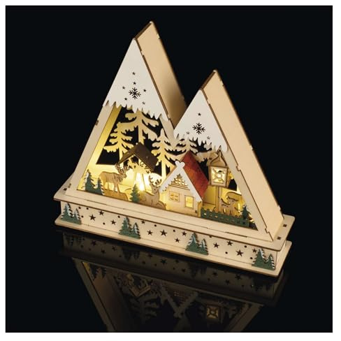 EMOS Winterlandschaft aus Holz, leuchtende Weihnachtsdeko mit LEDs, zauberhafte Berg- und Waldmotive - batteriebetrieben (2x AA nicht enthalten) - warmweiß - für Innenräume