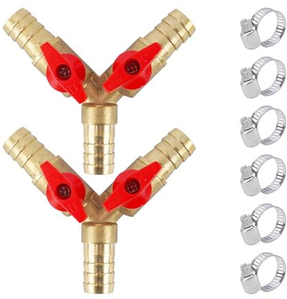 Minnhua 2 Pezzi 12 mm Raccordo a 3 Vie Splitter, Ottone Tubo Gas Cucina, Sdoppiatore Rubinetto con 6 Fascette Stringitubo, Connettore Tubo Acqua per Aria Acqua Gas