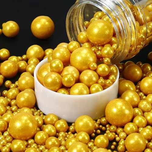 Edible Sprinkles 130g | Edible Sprinkles for Cake Decorating, Cookies & Cupcakes | Edible Mother's Day Heart Sprinkles for Wedding, Birthday & Dessert Toppers (Gold Pearl)