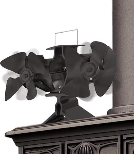 NAIZY Kaminventilator, Doppelköpfige Ofenventilator ohne Strom 8 Blätter mit Überhitzungsschutz Kaminzubehör Leiser Kaminofen Ventilator Wärmebetriebener Lüfter