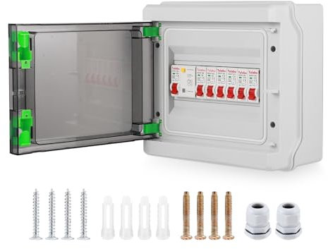 6 Way Consumer Unit, 63 Amp Consumer Unit Circuit Breaker, 6MCB 6A+6A+16A+16A+32A+32A, IP65 Anti-Leakage Fuse Box, Shield Circuit Breaker for Outdoor Outbuildings Garage Shed