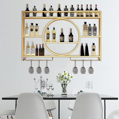 Drinks Display Cabinet,Home Bar Wall Shelves Home Memorabilia Pint Glass Holders for Shelf Mounted Wine Rack and Holder Liquor Bottles Brass(Size:100 * 15 * 80cm,Color:Gold)