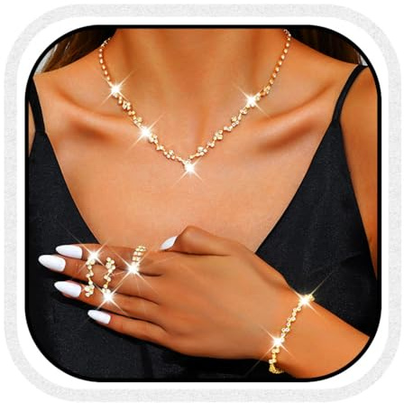 Zoestar Juego de joyas para novia, collar de diamantes de imitación, 5 piezas, collares de novia de cristal brillante, joyería formal para mujer, talla única, /, No es una piedra preciosa