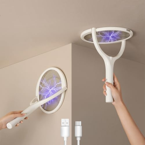 GeckoMan 2PK Elektrische Fliegenklatsche Elektrische Extra Stark Fly Trap | 2-Pack, Rotierender Kopf, Wiederaufladbar, Usb-C-Ladeanschluss, Mückenfalle Mückenschutz Fliegenfänger