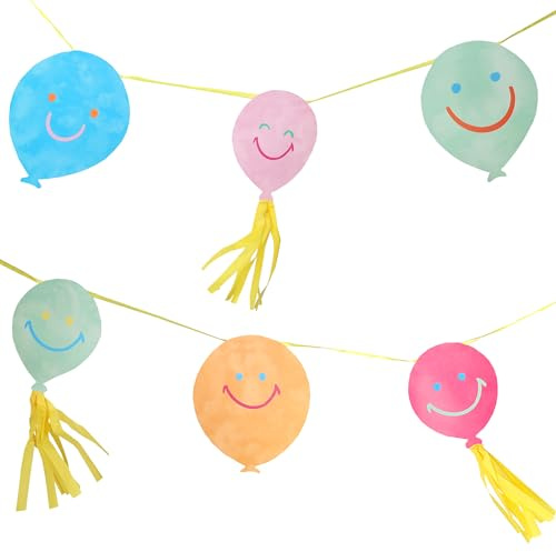 Talking Tables Paper Garland, Reusable Happy Face Balloon Bunting, 3 Metres Long (9.8 FT), Colourful Smiley Face Decorations for Boys, Girls, Birthday, Baby Shower, Garden, Eco-Friendly