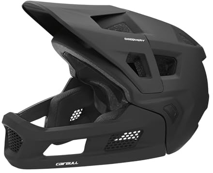 F Fityle Casco da mountain bike da bicicletta per adulti Leggero con mentoniera staccabile Casco da ciclismo integrale traspirante, Nero