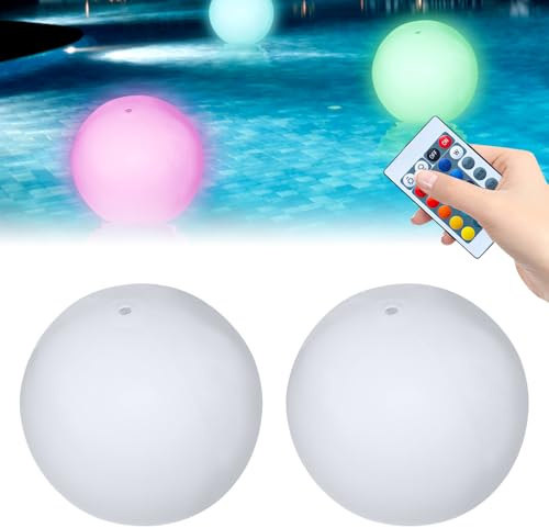 SKIKHN Lot de 2 lampes flottantes de piscine LED de 16 avec télécommande RF IP68, étanche, 16 couleurs RVB, pour piscine, plage, 4 modes d'éclairage