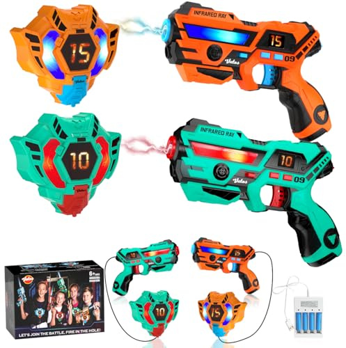 VATOS Wiederaufladbare Laser Tag Set 2 Packs - Echtzeit-Daten SYNC Infrarot Laser Tag Sets, 2 Spieler Lazer Tag Shooting Game für Kid Teen Alter 6-12 Jahre alt Spielen drinnen und draußen