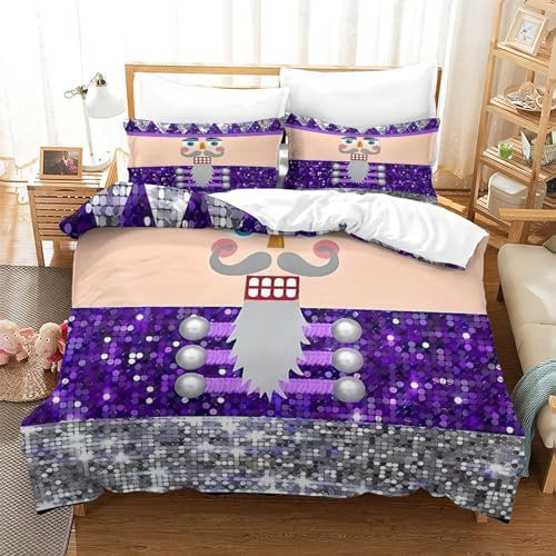 AYZOFCNDK Purple Nutcracker Bedding Set Comforter Cover Set for Boys Girls Teens Family Birthday 3D Printed Duvet Cover Bedspread Cover 3 Pcs Room Decor Double（200x200cm）