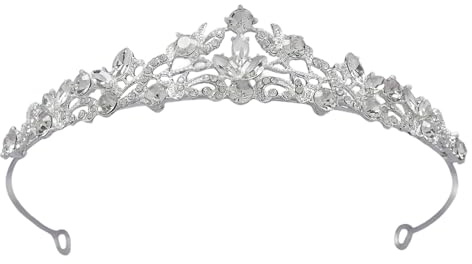 Prinzessin Krone, Kristall Diadem,Krone Königin,Queen Krönchen,Braut Diadem, Diademe für Damen(14 * 3cm,Silberner Hintergrund weißer Diamant),Geeignet für Geburtstag, Party, Zeremonie