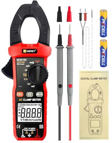 XEAST Stromzange Multimeter, True-RMS 4000 Zähl Auto Range Zangenamperemeter, Strommesszange für die Messung AC/DC-Spannung, AC-Strom Temperatur Widerstand Kapazität Kontinuität Diode NCV