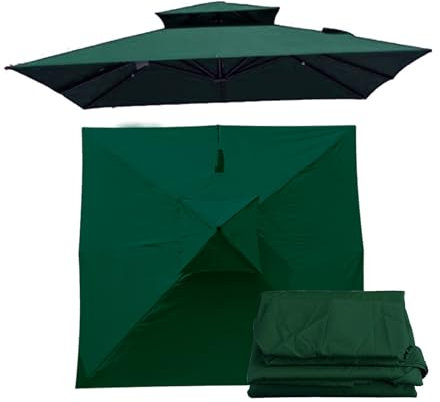 Copertura di ricambio per ombrellone da giardino a sbalzo, 3 x 3 m, a 2 livelli, copertura per ombrellone da giardino all'aperto, copertura per ombrellone a sbalzo, verde