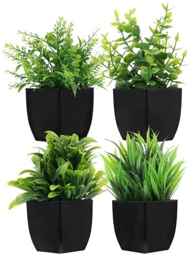 ABOOFAN 4 Pièces Plantes Artificielles Miniatures en Pot 6.50X7.00X17.00 Cm Décoration Intérieure pour Maison Bureau Salle De Bain Table