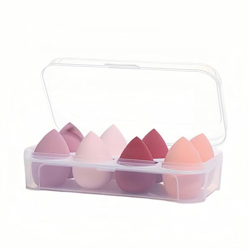 8pcs Makeup Sponges Set - Latex-Free, Blending Beauty Sponge for Liquid, Cream & Powder, Soft Non-Absorbent, Multi-Size with Case，Multi-Shape for Liquid and Powder (Pink)