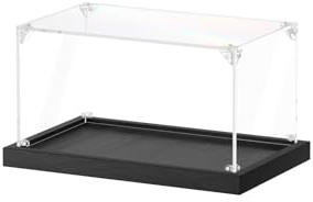 JUJOMAT Acrylic Display Case for 1:24 Scale Car Models Assemble Clear Acrylic Boxes for Display Lego Action Figures Doll Hobby Toys, Black Base (10 x 6 x 5 inches, 25 x 15 x 13 cm)