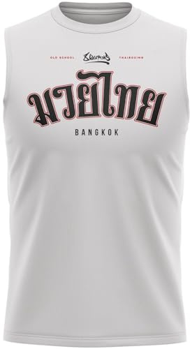 8 WEAPONS Functional Tank Top Bangkok, Weiß-Schwarz, Funktionsshirt für Kampfsport und Fitness, Atmungsaktiv, Langlebig, T-Shirt für Muay Thai, MMA, K1, Boxen, Thai Boxen und Kickboxen